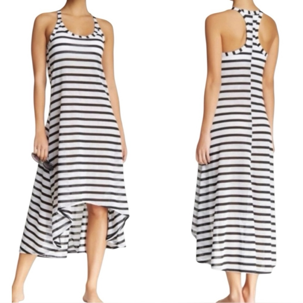 SPANX Black and White Striped Racerback Maxi Dress